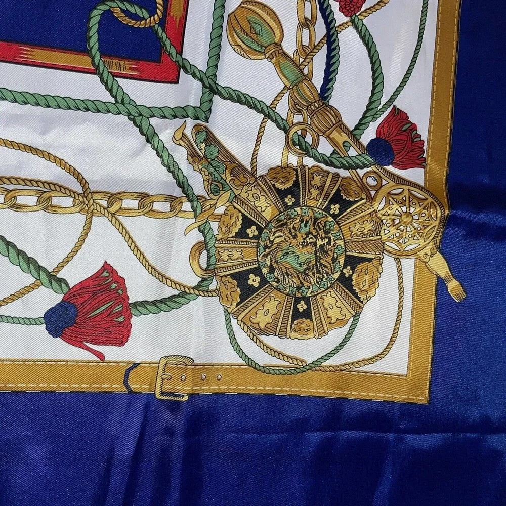 Vintage Unbranded Classic Gilded Gold Blue Red Square Scarf Headwrap